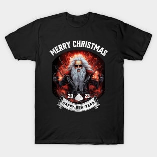 Heavy metal santa, ugly christmas sweater, cool santa, rock santa T-Shirt